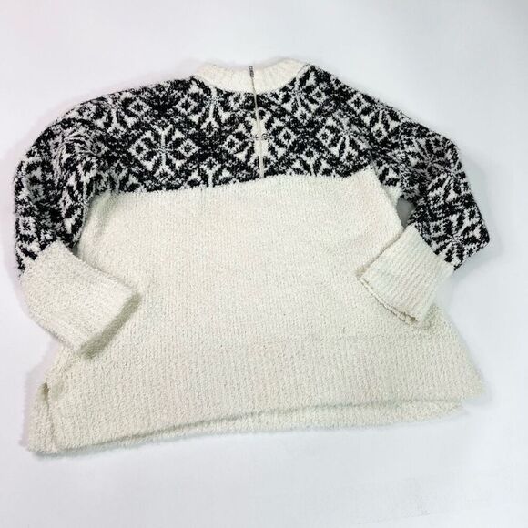 Talbots Half-Zip Argylle Snowflakes Sweater Womens XL Black Milky Turtleneck - Picture 1 of 8